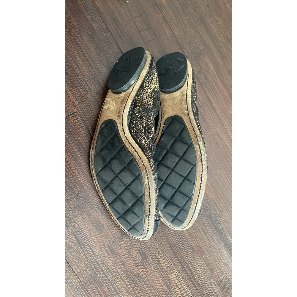 Chanel Black Lace and Gold Metallic Ballet Flats Size 39.5 - Picture 7 of 8